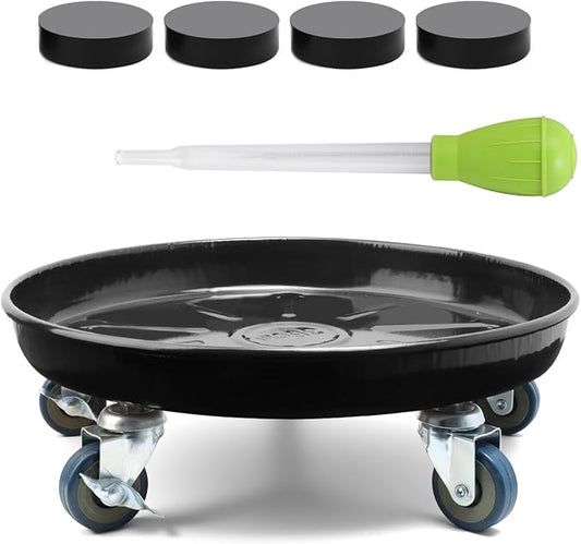 1 Pack 14.6 Inch Metal Plant Caddy With Wheels, Round Rolling Heavy Duty Plant Dolly, Heavy Plant Pot Mover Outdoor or Indoor,Plant Stand with Locking Wheels(Black)