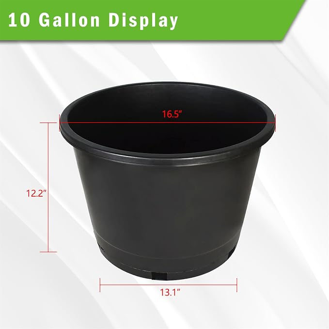 10 Pcs 10 Gallon Short Pots for Plants, Sturdy Plastic Planter Pots with Drainage Holes, Large Plastic Planters, Garden Planter Pots for Seedlings, Succulents