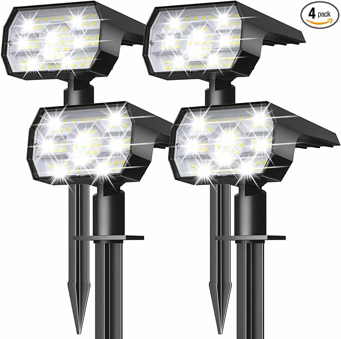 NYMPHY Solar Lights Outdoor Waterproof IP68, 56 LED 3 Lighting Modes Solar Powered Garden Yard Spot Solar Lights for Outside Landscape- 4 Pack (Cool White)