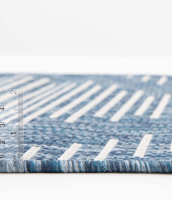 Unique Loom Outdoor Modern Collection Area Rug - Tambor (7' 1" Square, Blue/ Ivory)