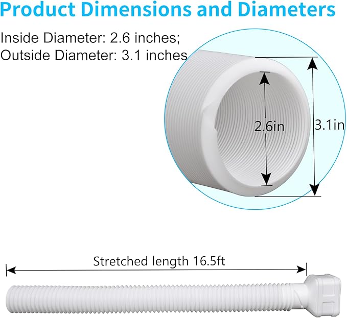 Prestantious 16.5ft Long Gutter Downspout Extensions, Downspout Extender Drainage Pipe for 2"×3" and 3"×4" Downspout, Outside Diameter 3.1 Inches, Pipe Stretched Length 16.5ft (White-1 pack)
