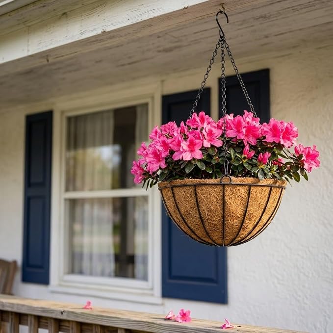 12 Inch Metal Hanging Basket with Coco Coir Liner for Flowers Planting, 6 Pack Hanging Baskets for Plants Outdoor, Round Wire Planters with Chain for Home Patio Porch Balcony Garden Decor
