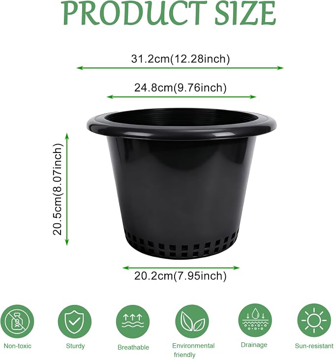 3 & 5 Gallon Bucket Lid Hydroponic Plant Pot, Small/Medium/Large Opening Mesh Net Cups for Indoor Outdoor Hydroponics Growing System - Large Opening for Deep Root Plants (3 Pack)