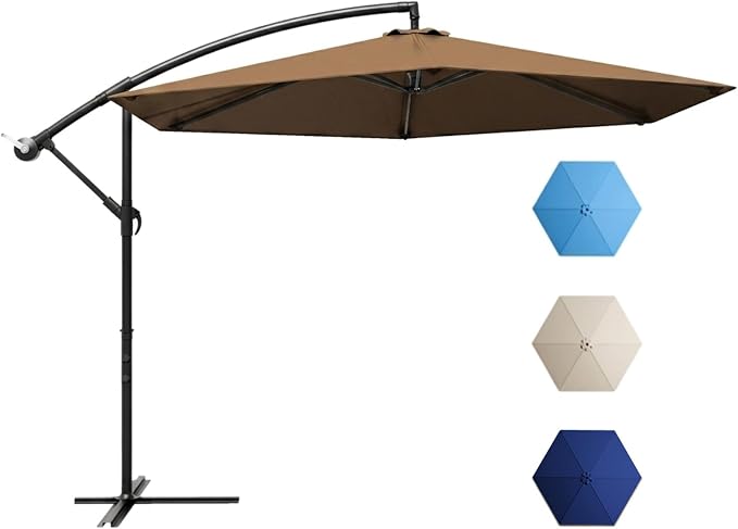 Greesum 10FT Cantilever Offset Patio Umbrella, Outdoor Umbrella for Yard, Market, Heavy-Duty Waterproof Pool Umbrella with 6 Sturdy Ribs, UV Protection for Beach, Deck, Garden, Backyard