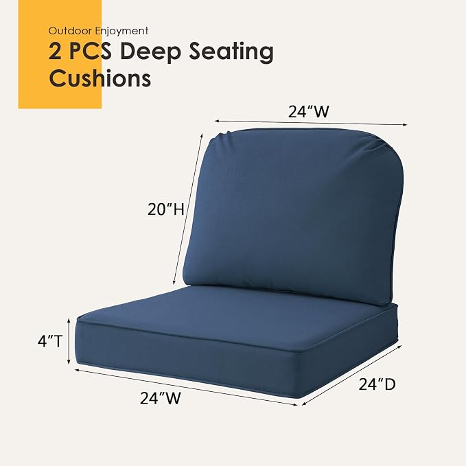 Outdoor Sunbrella Cushions for Patio Furniture Set of 2, 24"x24" Water Repellent Chair Cushions Removable Seat Bottom & Back Cushion Covers for Chair, Sofa, Couch, Specrtum Indigo