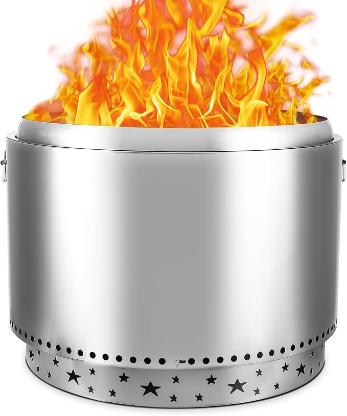27" Smokeless Fire Pit with Air Switch, 304 Stainless Steel Wood Burning Fireplaces, Portable Outdoor Bonfire Pit for Camping, Bonfires