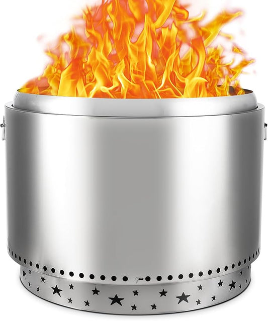 27" Smokeless Fire Pit with Air Switch, 304 Stainless Steel Wood Burning Fireplaces, Portable Outdoor Bonfire Pit for Camping, Bonfires