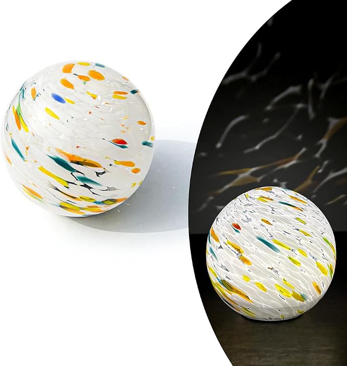 Lily's Home Gazing Ball - 7.68" Glass Globe with Solar Powered Lights - Outdoor Solar Lights for Yard & Patio - Garden Decor - Automatic On/Off Photosensitive Switch - White