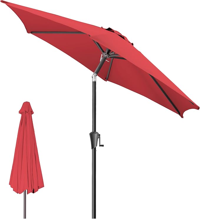 10FT Patio Umbrella Outdoor - Table Umbrella with 6 Sturdy Ribs, Market Umbrella with Push Button Tilt, UV Protection for Pool, Porch, Garden, Deck, Backyard (Red)
