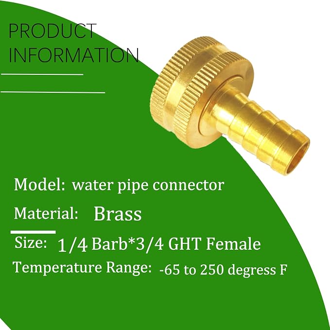 4PCS Solid Brass 1/4" Barb x 3/4"GHT Female Garden Hose End Connector Splicer Mender Repair Fitting Include 6 Stainless Steel Clamps