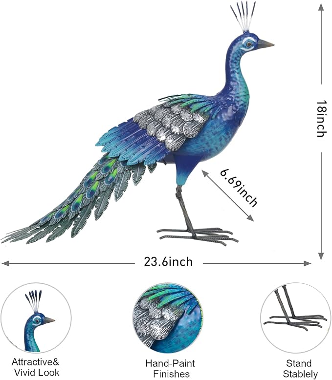 Metal Peacock Statue Garden Decor Yard Art Sculpture Outdoor Decoration | for Lawn,Patio,Backyard