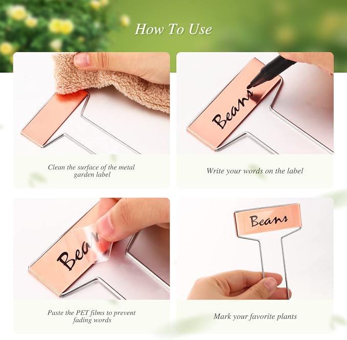 LEIFIDE 61 Pieces Metal Plant Tags Kit, 30 Pcs Copper Metal Plant Labels, 30 Rainproof PET Films, 1 Marker Pen, Reusable Garden Markers Nursery Tags(Square)