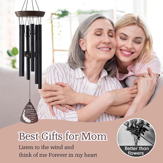 ASTARIN Memorial Wind Chimes for Outside, Sympathy Gift for Loss of Loved One, Black Aluminum Wind Chime with Pine Wood and Double-Sided Printed Wind Catcher