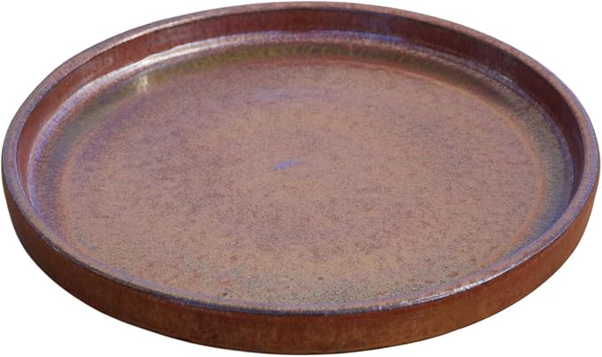 Ceramic 13.5 Inch Plant Saucers (Pack of 2) - Round Oxide Flower Pot Trays - Handcrafted, Durable Planter Bases