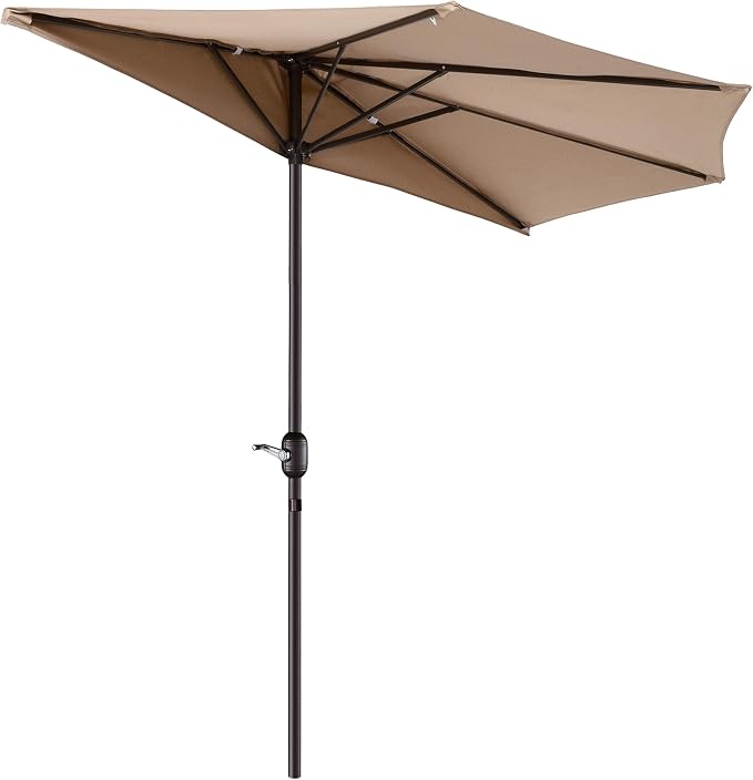 Half Umbrella Outdoor Patio Shade - 9 ft Patio Umbrella with Easy Crank - Small Canopy for Balcony, Table, or Deck by Pure Garden (Beige)
