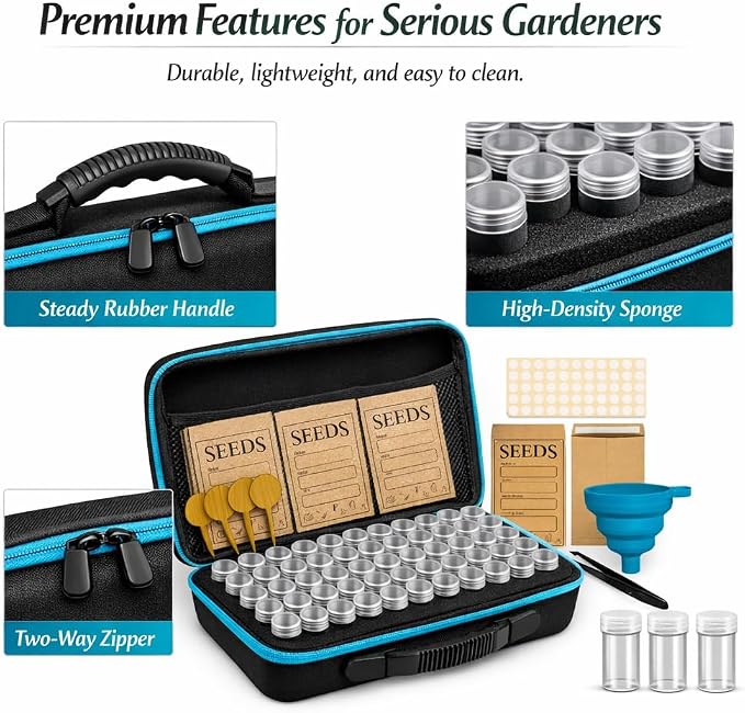 Seed Storage Organizer Kit with 120 Containers, Seed Saver Storage Box for Seed Collection & Preservation, Seed Envelopes, Labels, Funnel & Tweezers, Garden Seed Organizer for Gardeners