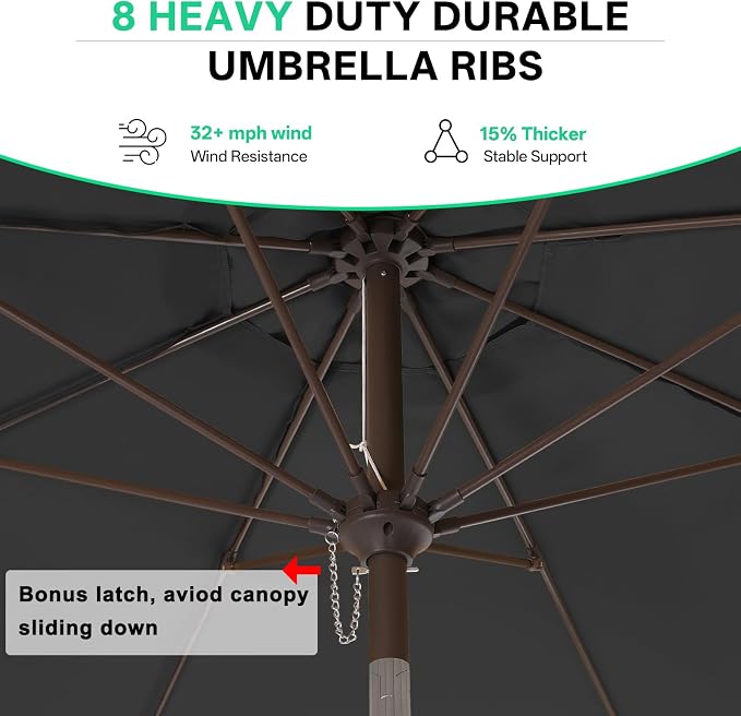 ABCCANOPY 9ft Scalloped Patio Umbrella, Outdoor Table Umbrella with Tilt and Crank, Fiberglass Ribs Deck Umbrella for Patio, Pool, Garden, Picnic (Deep Gray)