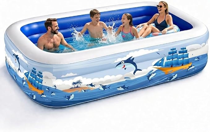 Inflatable Swimming Pool for Kids and Adults- 118" x 68" x 22" Family Full-Sized Blow Up Pools for Kids-Thickened Durable Above Ground Swimming Pool Backyard Lawn, Summer Party Outdoor and Indoor