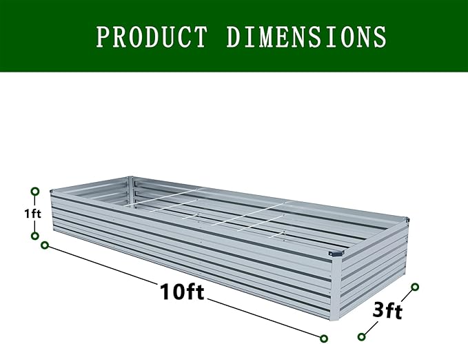 2PCS 10x3x1ft Galvanized Raised Garden Kit,Metal Planter Box,Silver | Outdoor Elevated Metal Planter Box For Vegetables, Flowers & Herbs. Rustproof Galvanized Steel, Open Drainage, Easy Assembly