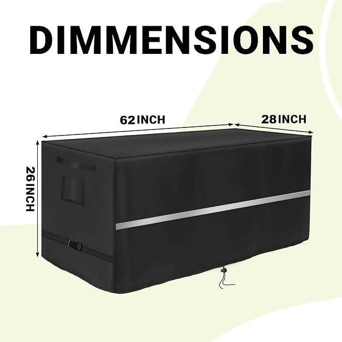 Deck Box Cover Heavy Duty Waterproof Deck Box with Handle, Outdoor Large Storage Box Cover Patio Rectangular Bench Covers (62 x 28 x 26 inch)
