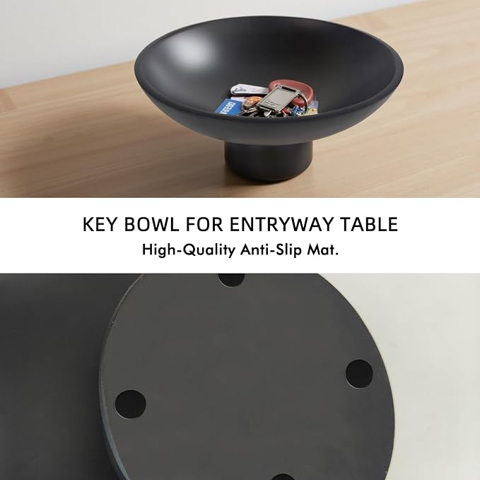 Large Black Decorative Bowl with Pedestal – 11.8" Modern Matte Resin Fruit Bowl for Kitchen Counter, Dining Table Centerpiece, Coffee Table or Entryway Home Décor
