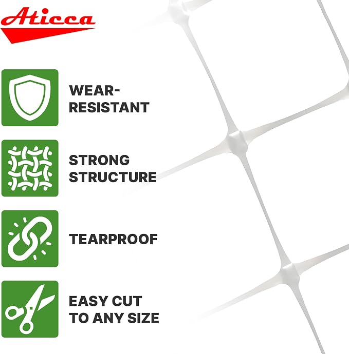 ATICCA Plastic Trellis Netting 47" x 328 ft Heavy Duty Plant Support Netting White - 6 Inch Garden Trellis on Roll - Mesh for Growing Vine Climbing Plants, Flowers, Peas, and Cucumber