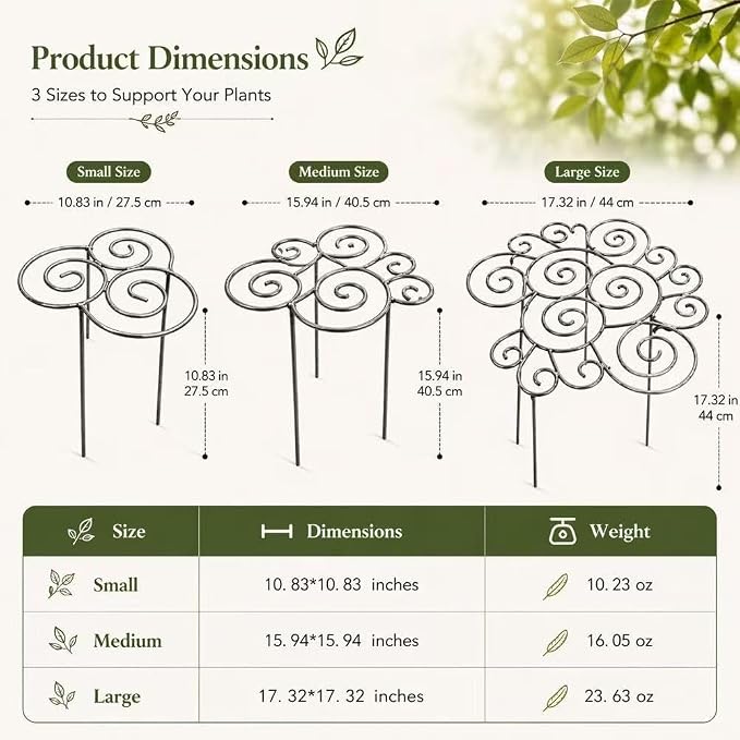 Metal Plant Support Ring for Garden, Heavy Duty Green Flower Hoop with Gardening Gloves, Peony Cage Stand for Outdoor Beds Indoor Pots, Grow Through Trellis 3 Sizes (1PC, Large (17.3in Diameter))