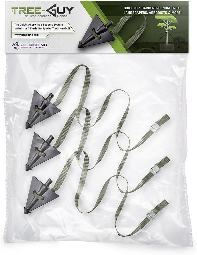 Pelican Rope Tree Guy Tree Tie Staking Anchor and Strap Kit 3 Pack, 12 ft Guy Line with Tree Staking System, Cam Lock
