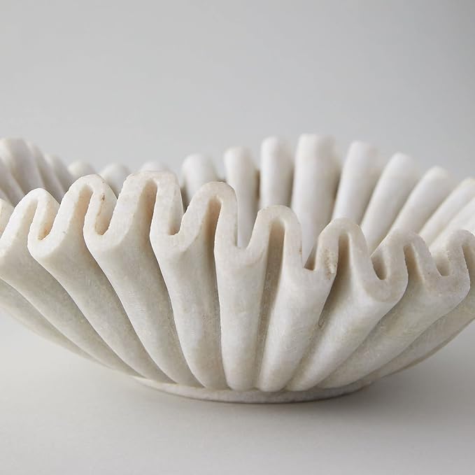 Marble Bowl Fruit Bowl, Stone Bowl Decorative Bowl Decorative Trays Marble Fruit Bowl Marble Ruffle Bowl Marble Floral Bowl Home Decor Gifts (Set of 9 and 12 inch)
