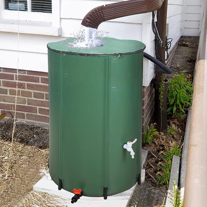 Collapsible Rain Barrel, 132 Gallon Portable Rainwater Collection System, Rain Catcher Barrel, Water Storage Tank with Two Spigots and Overflow Kit, Rain Water Barrel Collector for Garden, Green