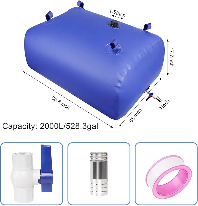 Water Storage Bladder Heavy Duty - Water Tank Foldable Water Storage Containers with Valve Soft Water Bag,Agricultural Water,Drought Resistance,Fire Prevention, Emergency Water, Blue