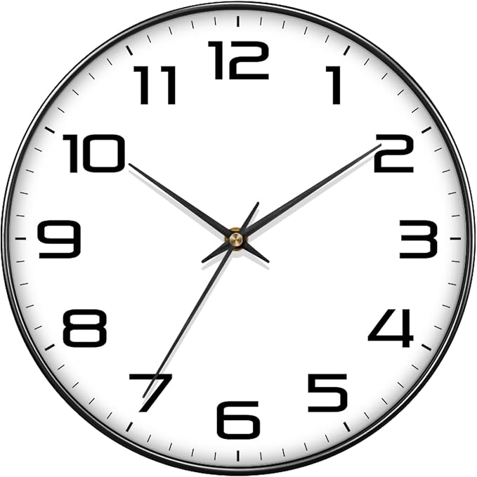Modern Wall Clocks Battery Operated - 12 inch Silent Non Ticking Quartz Analog Clock with Large Easy Read Numbers, Tempered Glass Decorative Wall Clocks for Living Room Bedroom Kitchen Gym
