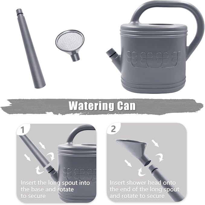 Watering Can for Indoor & Outdoor Plants, Plant Watering Can with Stainless Steel Shower Head, 1 Gallon Plastic Watering Can for Garden, Flowers, Vegetable, Greenhouse