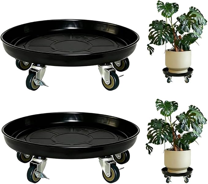 SIAMO 16" Heavy Duty Plant Caddy (430lbs Capacity)-Lockable Non-Scratch Swivel Casters Rolling Plant Stand Saucer for Large Ceramic Planters & Heavy Trees Indoor & Outdoor,2-Pack,Black
