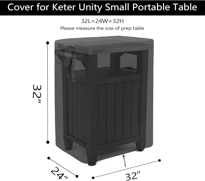 Prep Table Cover for Keter Unity Outdoor Kitchen Portable Bar Cart, Waterproof Patio BBQ Grill Cart Cover, for Outdoor Pizza Oven Table Stand - 32 x 24 x 32 Inch