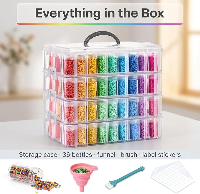 Diamond Painting Storage Container, 4-Tier Bead Organizer Box with 200 Slots, Stackable Crafts Organizers for DIY Diamond Art Accessories Craft Jewelry Bead Storage