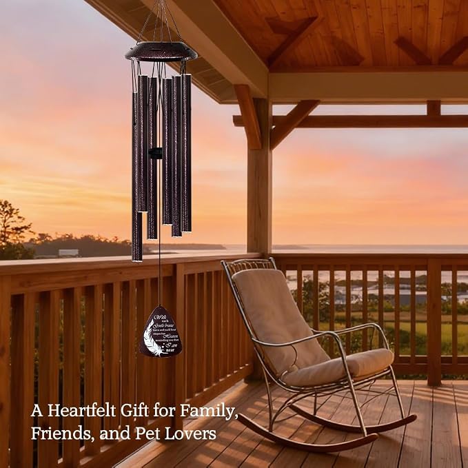 Memorial Wind Chimes for Loss of Loved One – Sympathy Wind Chime with Saying “with Each Gentle Breeze” – Remembrance Bereavement Gift for Garden, Patio, or Outdoor Decor