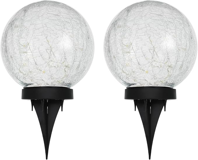 HOTEAGLE Solar Globe Lights Outdoor Waterproof-Large 2-Pack Solar Balls Lights for Outside Garden-Cracked Glass Ball Solar Lights for Garden Patio & Lawn Backyard Decor (Yellow, 5.9 inch)