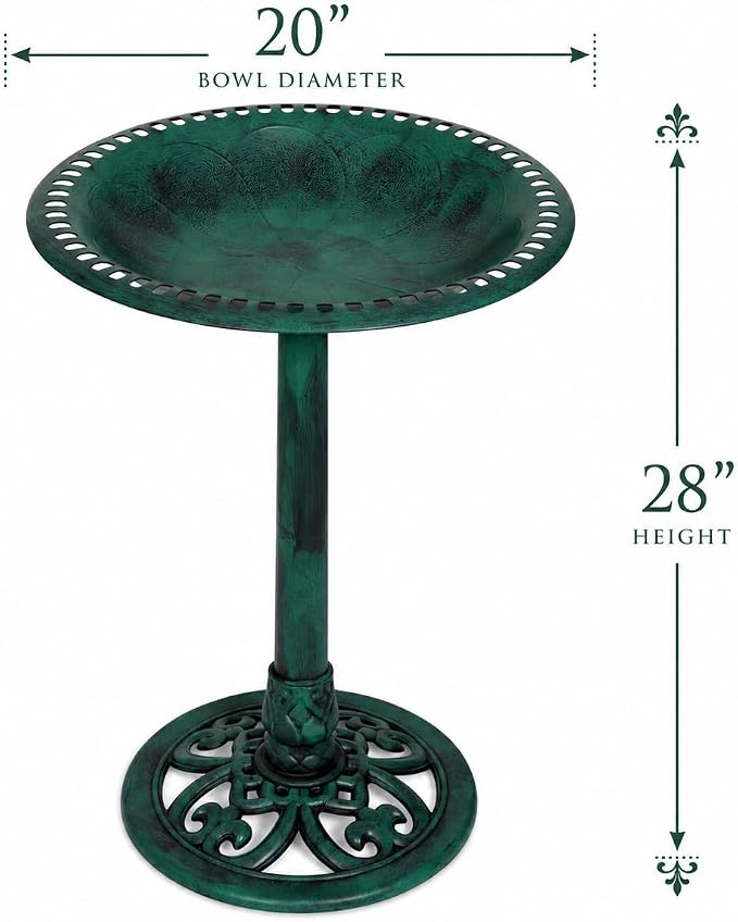 Backyard Expressions Outdoor Garden Bird Bath - Green - Weather Resistant Polyresin - 27 Inch