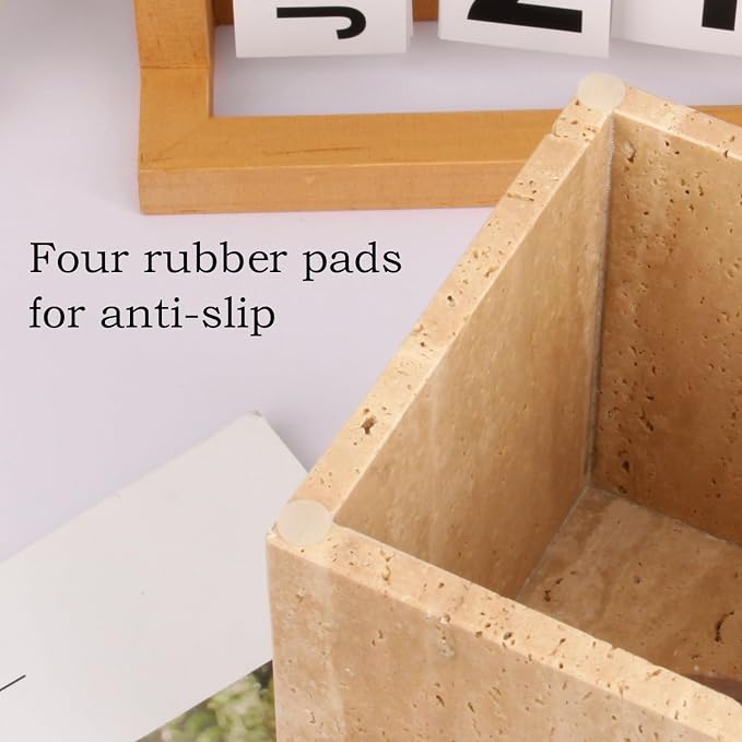 Natural Marble Square Tissue Box Cover,Stone Modern Decorative Sturdy Napkin Box Holder Case,Facial Paper Organizer for Bathroom Vanity Toilet Countertop,Kitchen (1, Travertine, 5.71 * 5.71 * 5.51)
