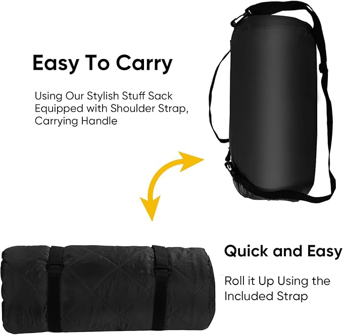 Waterproof Camping Blanket w/Fleece Lining, Large Stadium Blankets for Outdoor Cold Weather, Windproof Emergency Throw, LightWeight and Warm for Hiking, Dog, Picnic, Washable, 55”X 82” (Black, 1PCS)