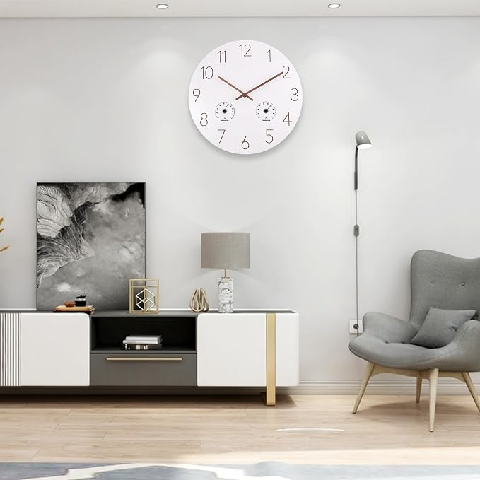 14 Inch Wall Clock, Wooden Frame Wall Clocks Decorative for Kitchen Living Room Bedroom Housewarming