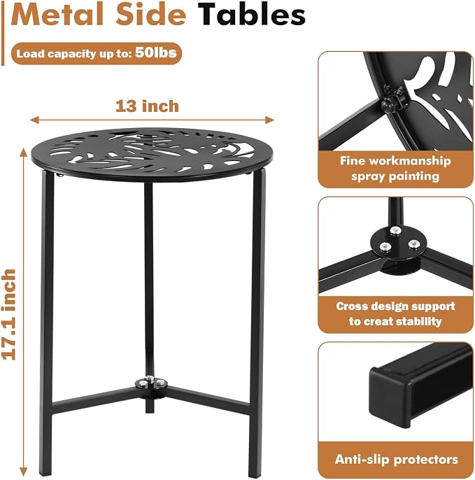 Party Zealot Set of 2 Small Round Metal Side Tables, 13-Inch Black Outdoor End Tables for Patio, Balcony, Porch or Garden – Weather-Resistant Corner Coffee Table for Small Spaces & Indoor Plant Stand