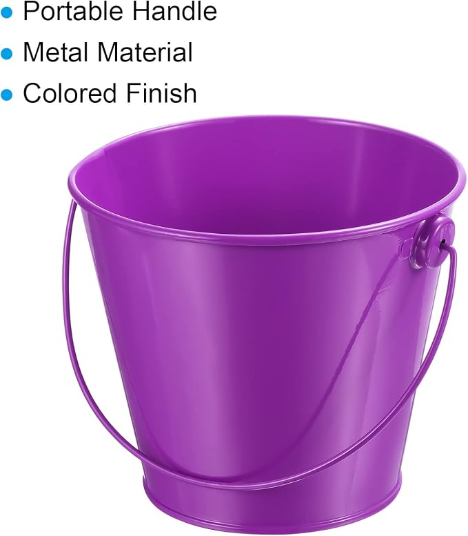 PATIKIL 4.7 Inch Colored Metal Buckets, 4 Pack Pencil Holder Buckets Round Metal Planter Pails Container with Handles for Classroom Crafts, Purple