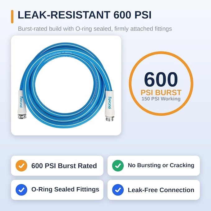 FEVONE Kink Free Garden Hose 12 ft, Heavy Duty Water Hose | Flexible Hybrid Polymer, Drinking Water Safe, 5/8 ID, 600 PSI, Leak-Proof, Aluminum 3/4 GHT Fittings for Garden Watering