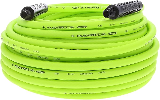 Flexzilla Air Compressor Hose, 1/4 in. x 100 ft., 1/4 in. MNPT Fittings, No-Kink, All Weather, Lightweight, Premium Hybrid Polymer, 300 PSI, ZillaGreen