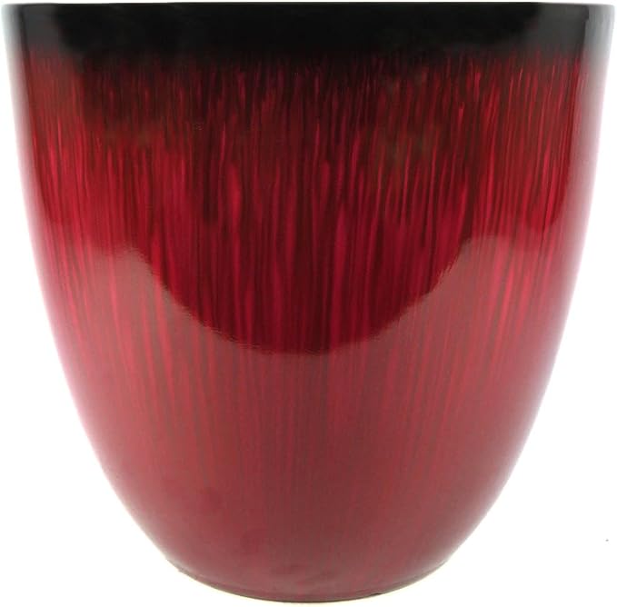 Gardener Select (EPR12-206) Large Egg Shaped Planter - Modern Indoor & Outdoor Decorative Flower Pot/Box (12 Inch, Red Flower)
