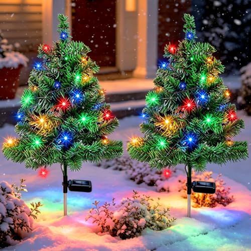 2 Pack Solar Christmas Tree Outdoor,Xmas Decorations with Colorful Lights by VOOKRY