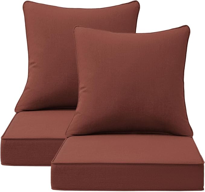Sunbrella Outdoor Deep Seat & Back Cushion Set (2-Pack), 24 x 24 Inch Water Repellent and Fade Resistant Patio Furniture with Removable Cover for Outside Sofa Couch, Canvas Henna