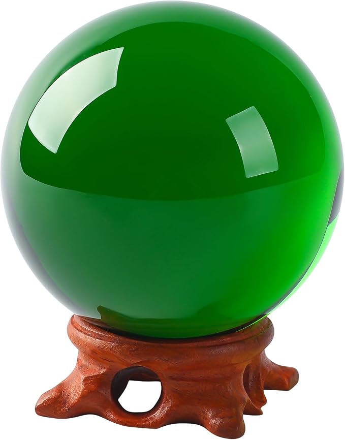 Green Large Crystal Ball 100mm/3.9 inch with Rose Wooden Stand and Gift Box for lensball Photography,Fortune Teller,Feng Shui, Witchcraft Decor,Scrying,Magic,Quartz Crystal Orb Prop Glass Sphere